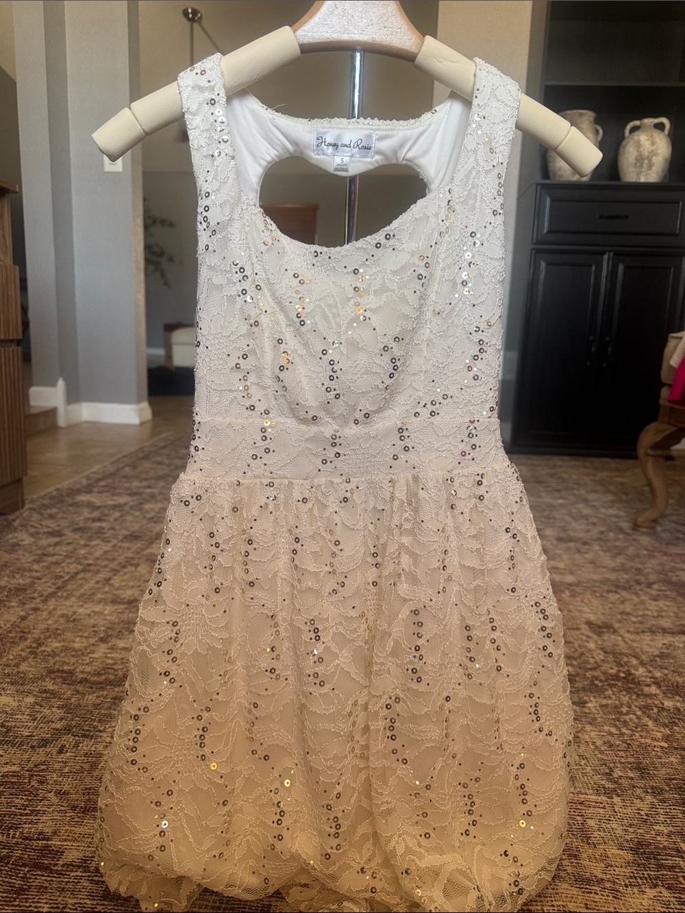 Honey and Rosie Cream Lace Sequin Girls Party Dress